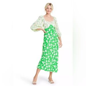 RIXO x Target Daisy‎ Floral Long Sleeve Swing Green Midi Dress, Size 2